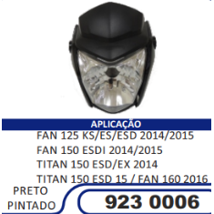 Carenagem Farol Completa Compatível Fan-125 KS 2014/2015 (Preto) Sportive